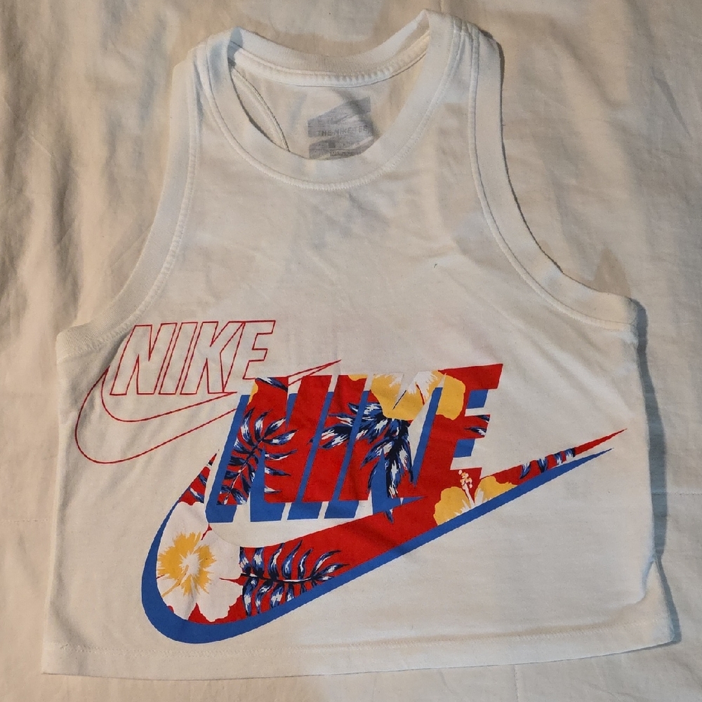 Nike Kids White Tank Top with Floral Logo